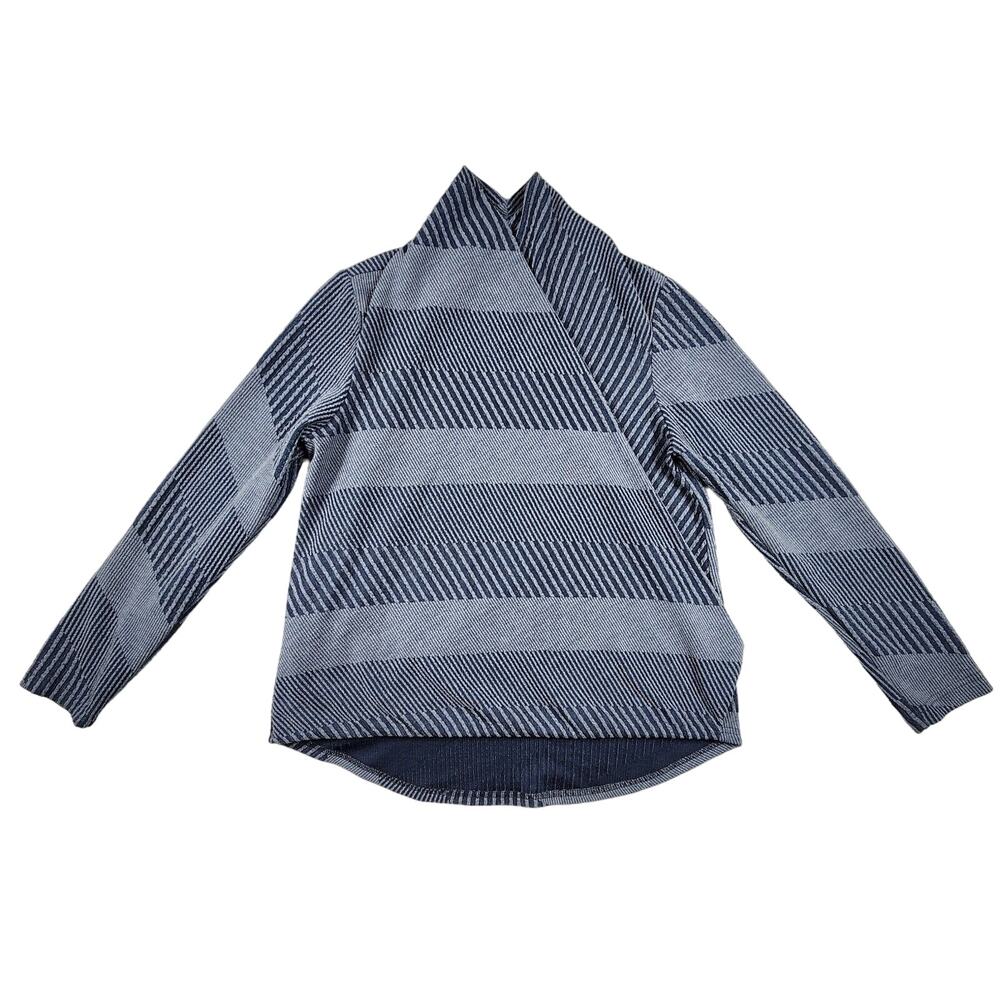 Deep V Neck Long Sleeve Sweater Blouse Open Front Womens Size Medium Striped